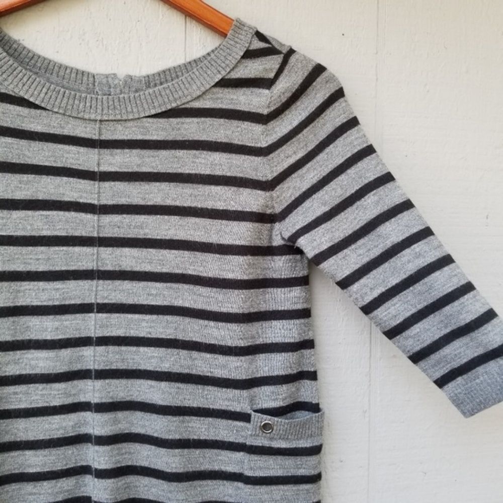 Caslon Striped Sweater XS Petite Grey Navy Pocket